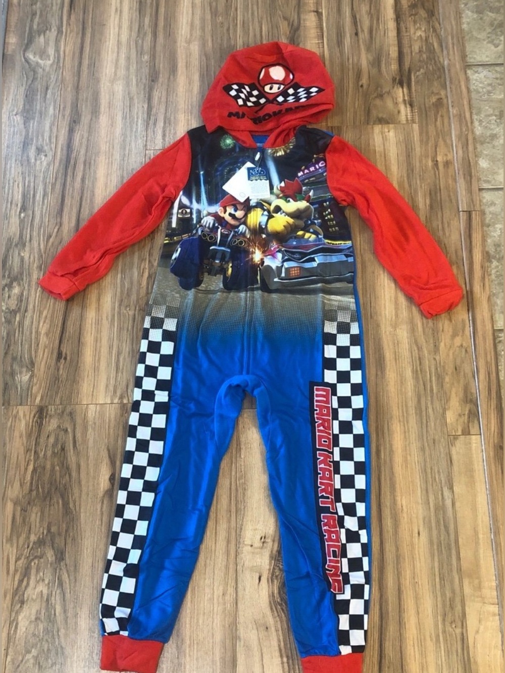 Mario Kart Boys Union Suit Onesie Hooded Pajamas Size 8